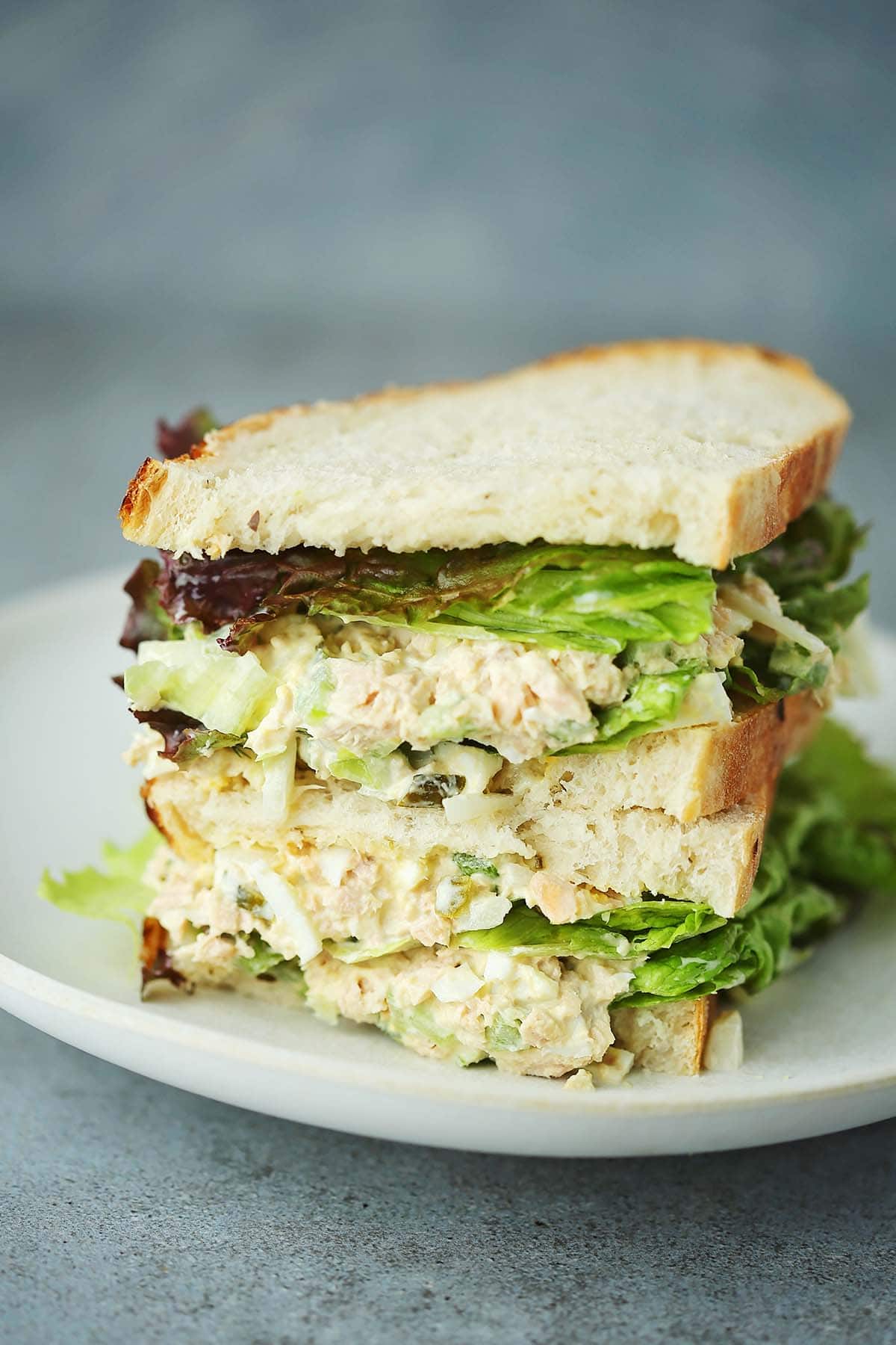 serving plate with southern tuna salad sandwich