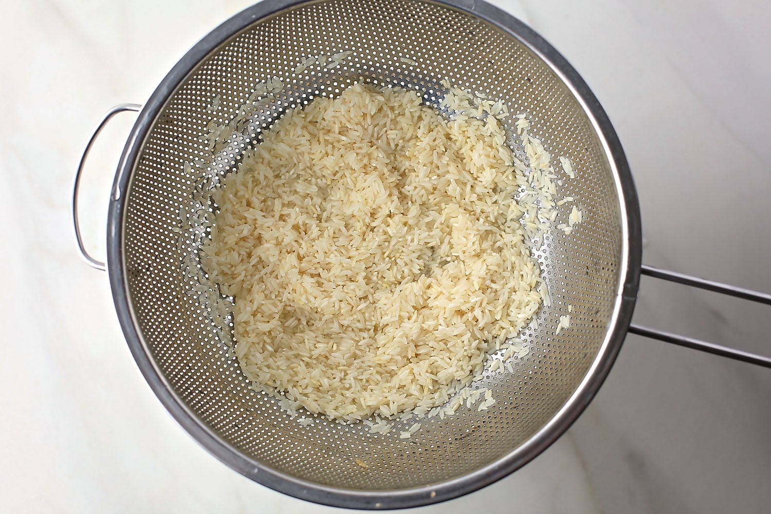 rinsed rice in the pan