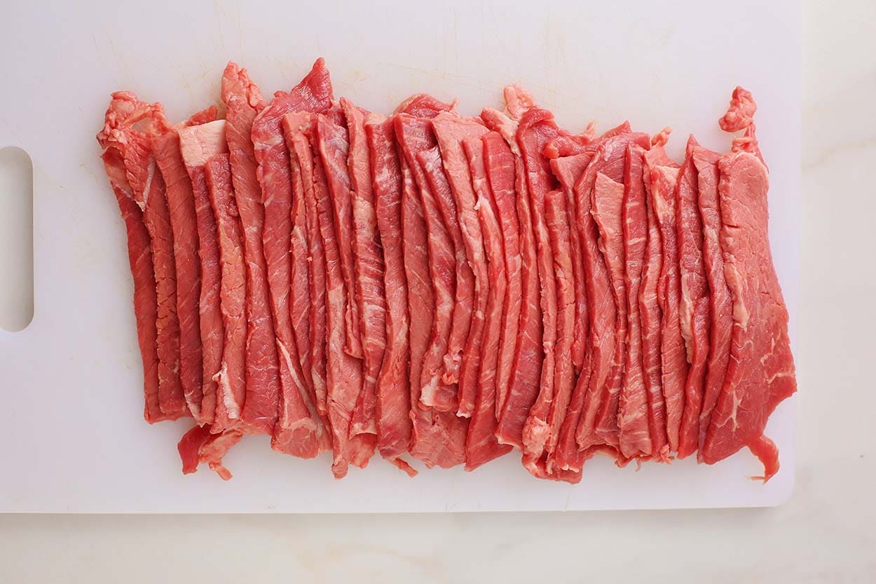 sliced meat ready to make beef jerky