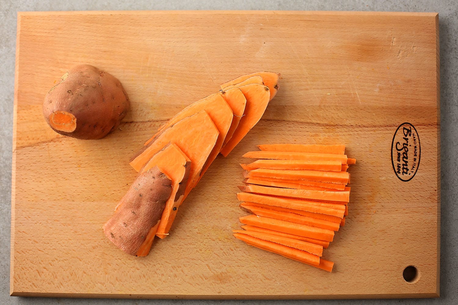 sliced sweet potato on the cutting board