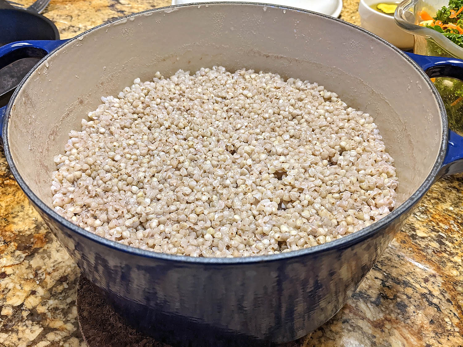 cooked buckwheat inside large pot