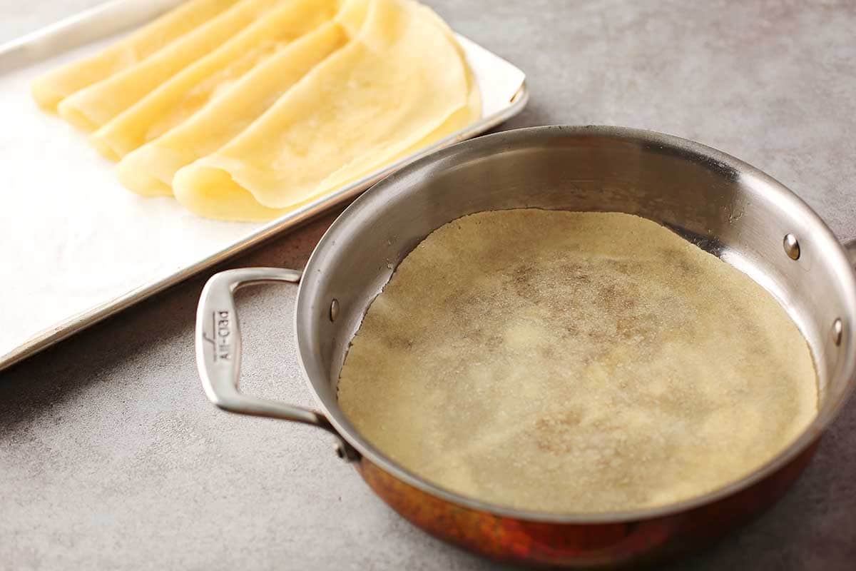 cooking pan with large tortilla inside