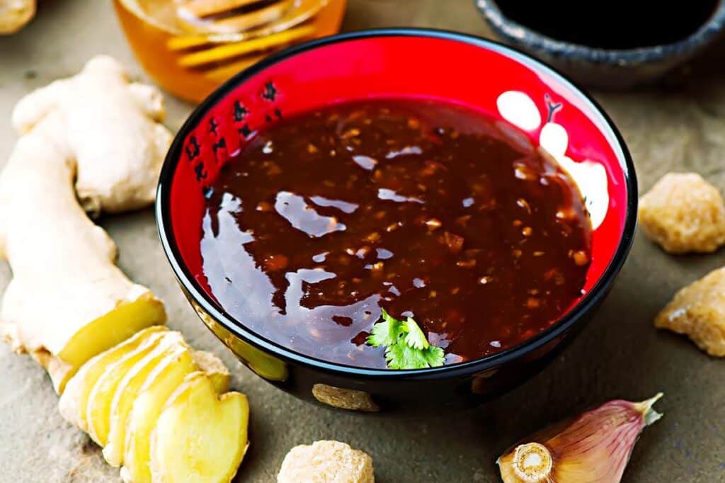 small bowl with teriyaki sauce. 