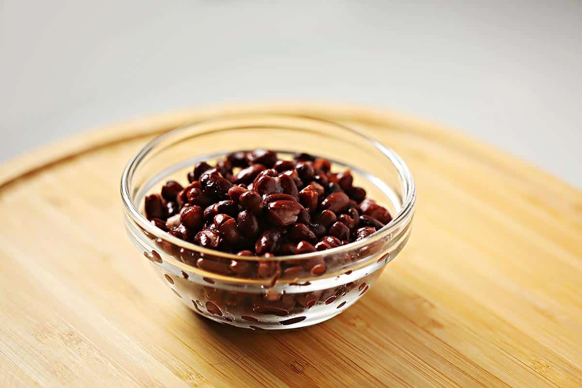 glass dish filled with black beans