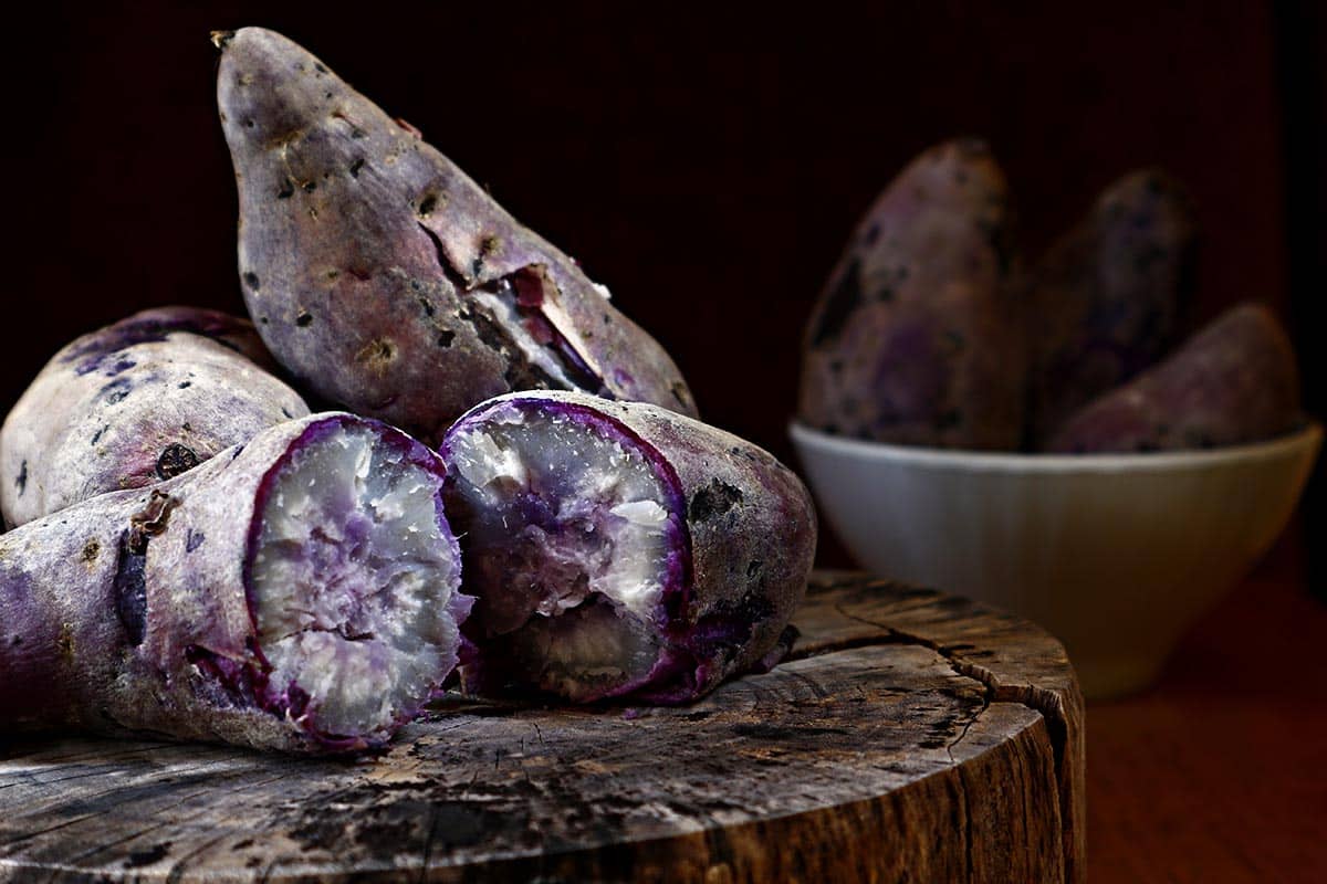 sliced cooked purple ube 