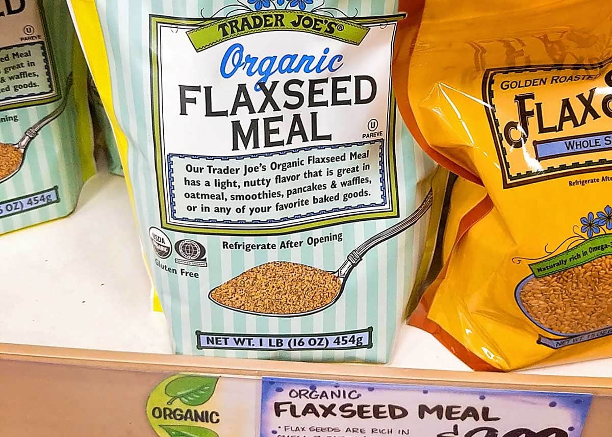 grocery shelf with packaged flaxseed 
