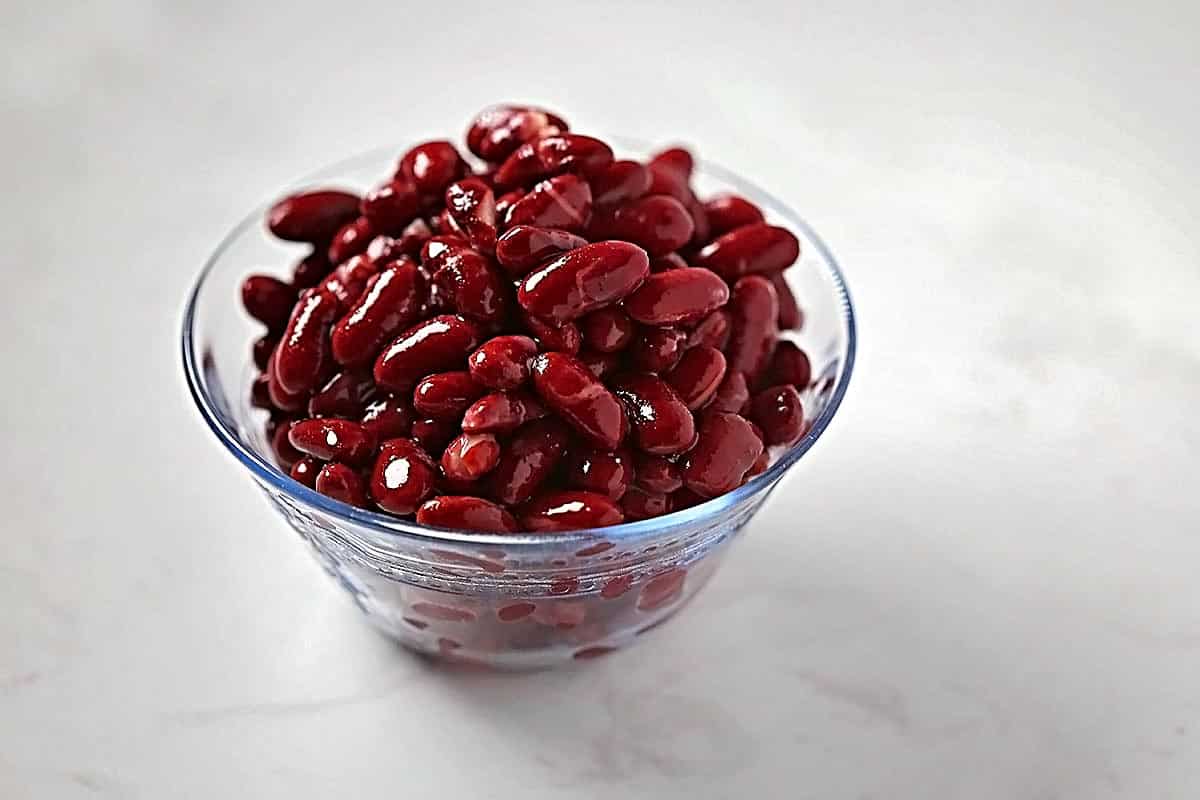 glass dish filled with red beans
