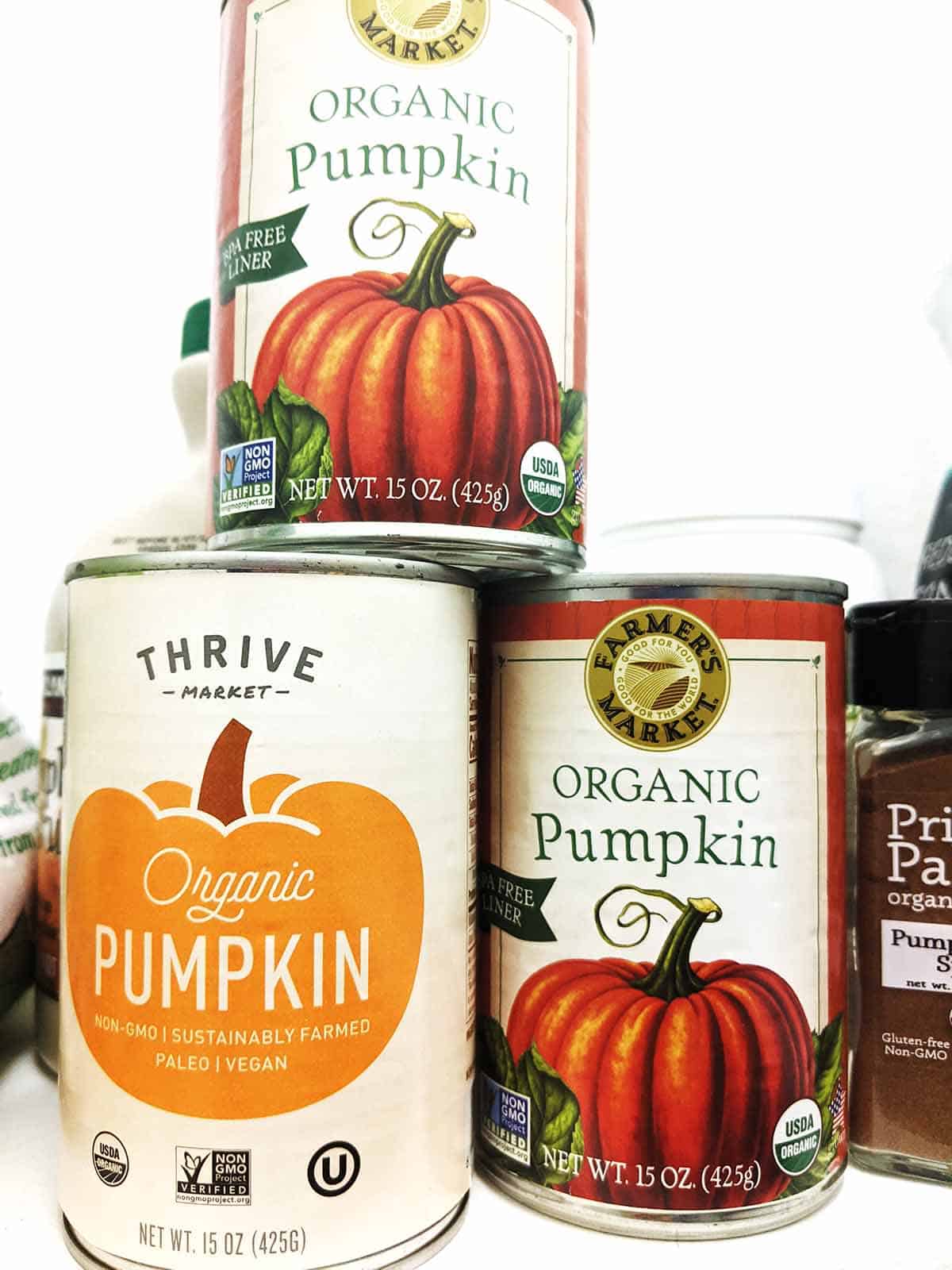 Canned pumpkin puree, different brands. 