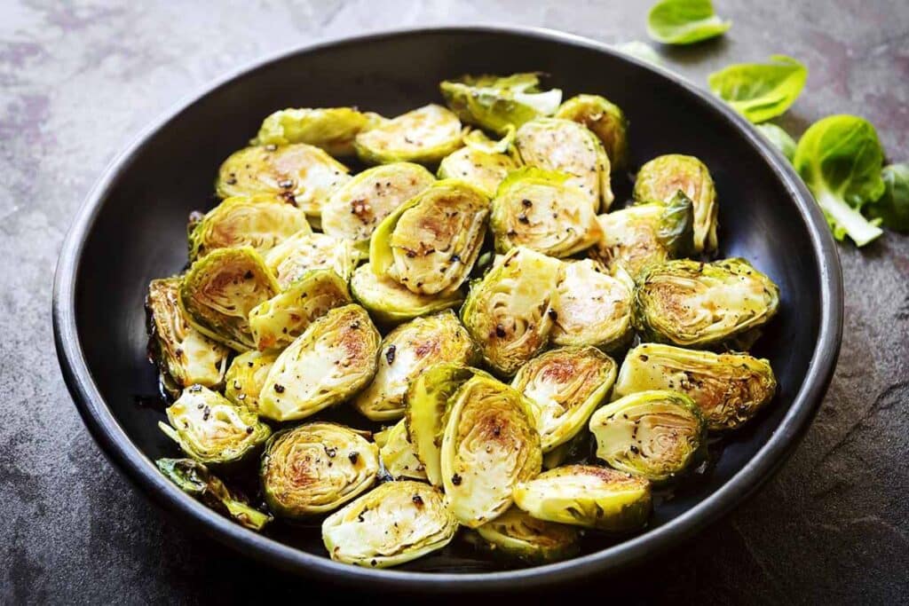 Skillet with roasted Brussels Sprouts. 