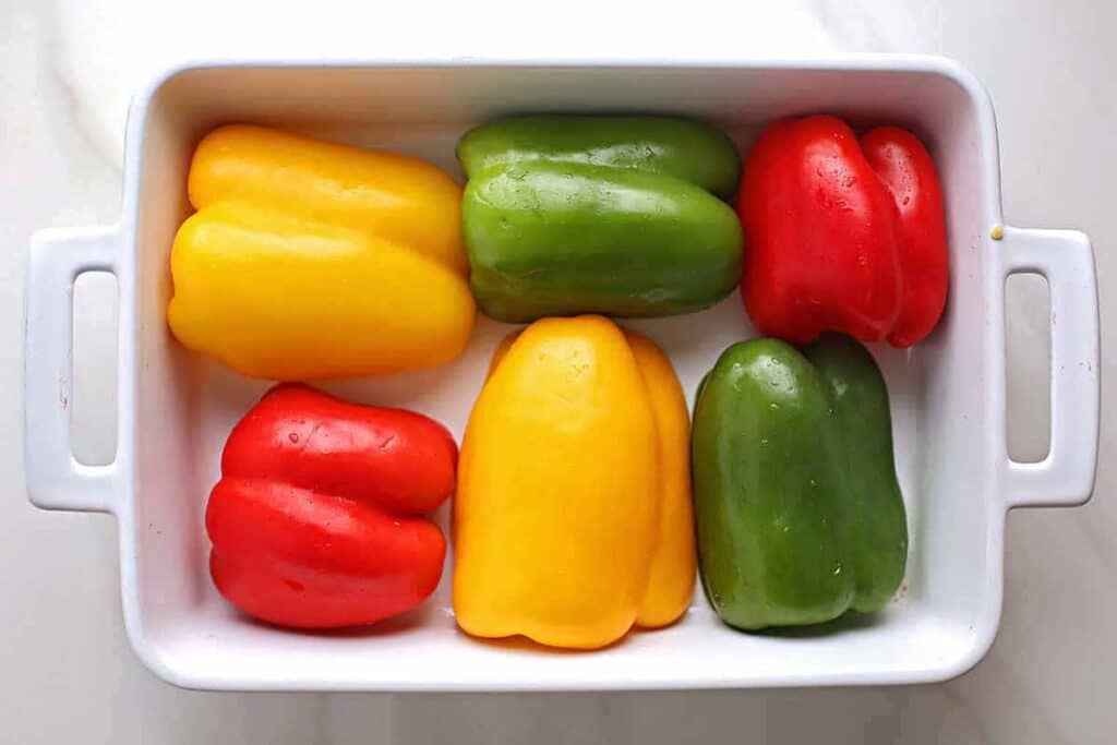Dish served with colorful bell peppers
