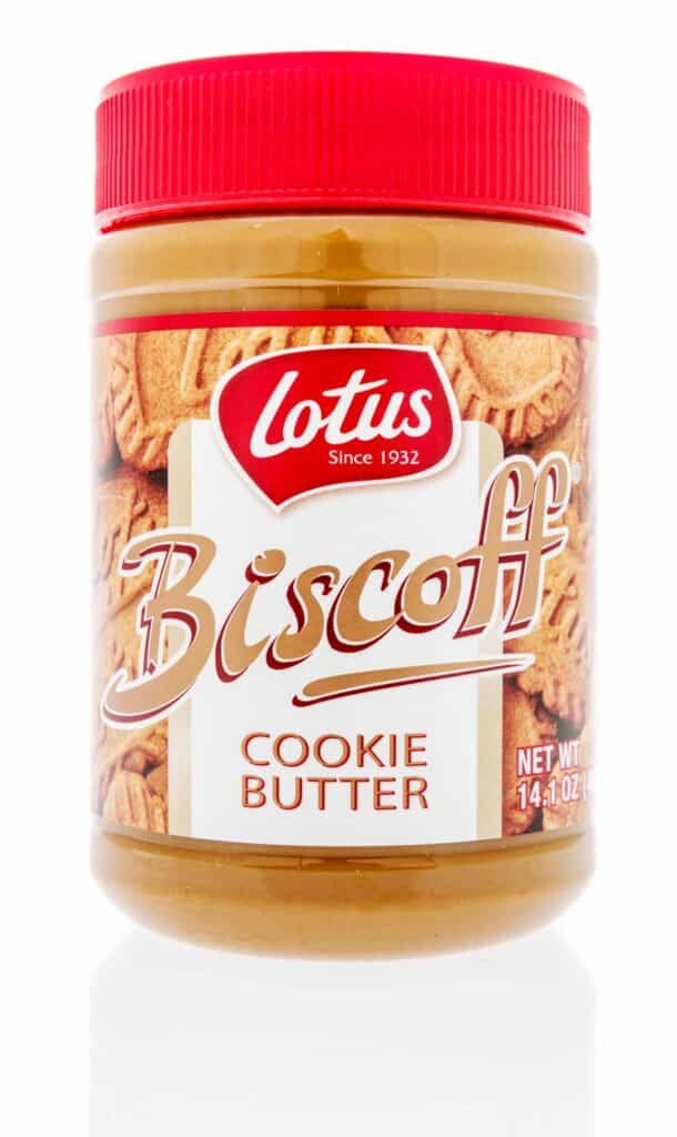 Jar with Biscoff spread. 